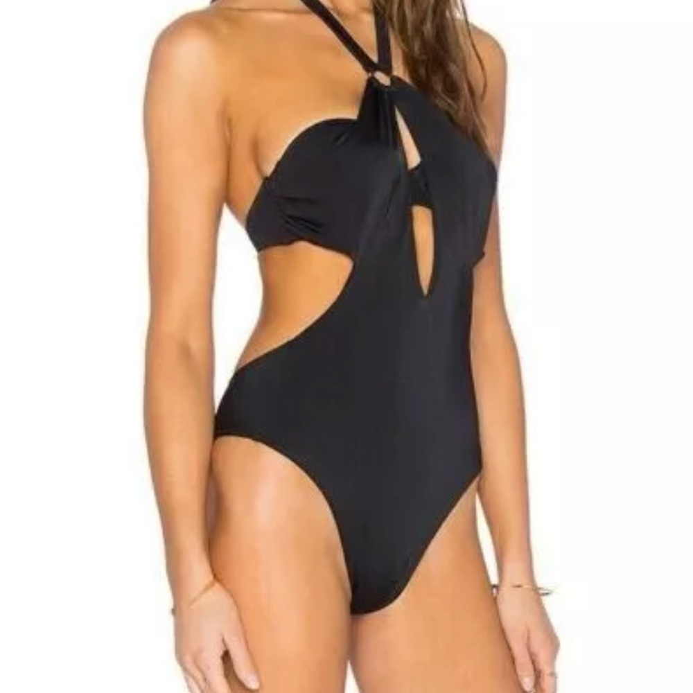 L'Agent by Agent Provocateur Adrina One Piece Cut Out Swimsuit Black Gold XS
